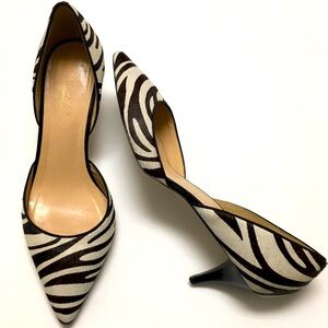 Talbots Leather Pointy Toe Kitten Heel Zebra Pumps Size 11 White Black